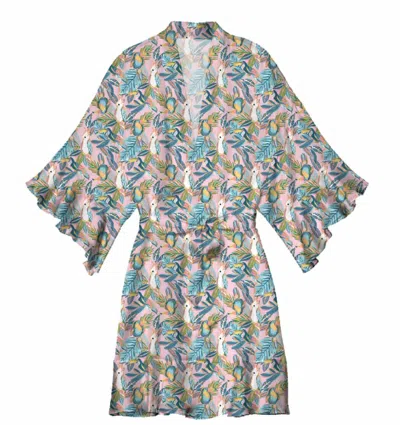 Jane Marie Women's Silky Satin Robe In Paradise Palm In Multi