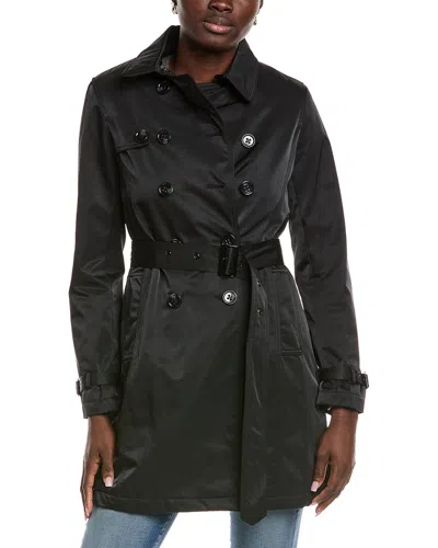 Jane Post Black Belted Double-breasted Trench Coat In Animal Print