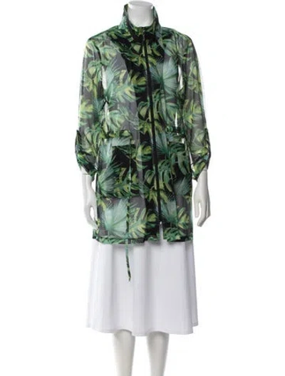 Pre-owned Jane Post Cashmere Floral Print Coat In Green