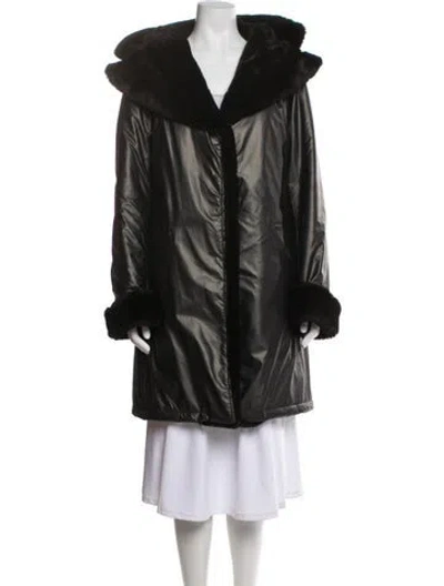 Pre-owned Jane Post Faux Fur Coat In Black