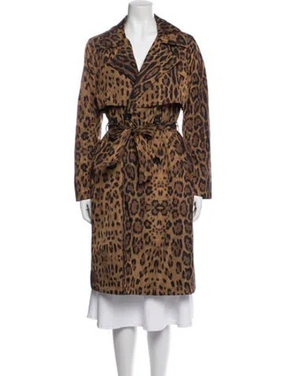 Pre-owned Jane Post Nylon Animal Print Trench Coat In Brown