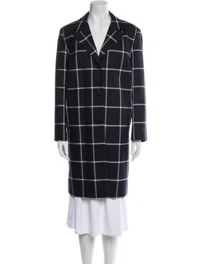 Pre-owned Jane Post Plaid Print Blazer In Blue