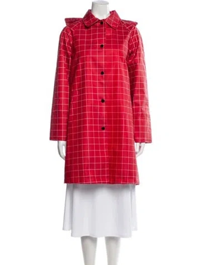 Pre-owned Jane Post Plaid Print Trench Coat In Red