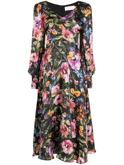 Jane Raphaella Floral-print Midi Dress In Mehrfarbig