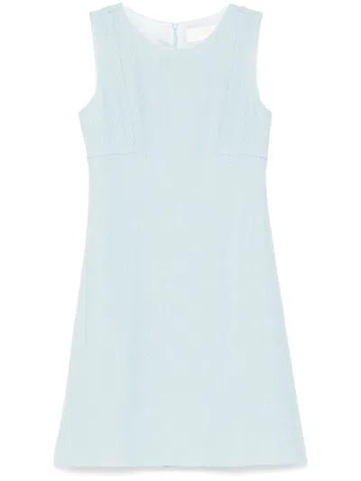 Jane Sam Tweed Sleeveless Shift Dress In Blue
