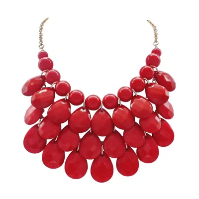Jane Stone Fashion Statement Collar Necklace Vintage Openwork Bib Costume Jewelry In Red