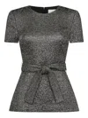 Jane Villanelle Textured Belted Top In Gray