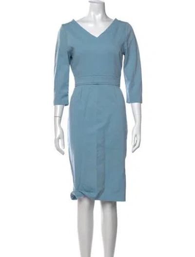 Pre-owned Jane V-neck Knee-length Dress In Blue