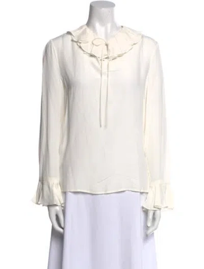 Pre-owned Jane V-neck Long Sleeve Blouse In White