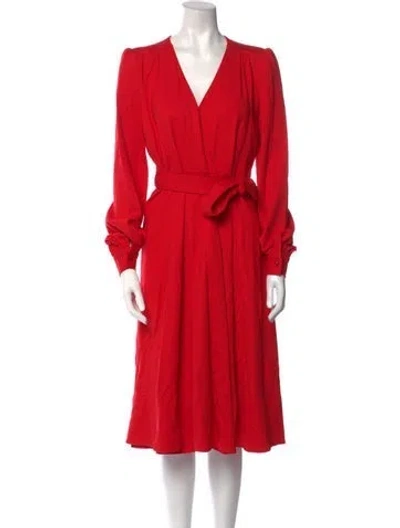 Pre-owned Jane V-neck Midi Length Dress In Red