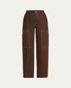 Jane Wade Fold-back Canvas Carpenter Pants In Chocolate