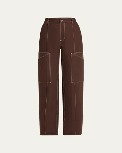 Jane Wade Fold-back Canvas Carpenter Pants In Chocolate