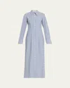 Jane Wade Long Button-front Pinstripe Shirtdress In Blue