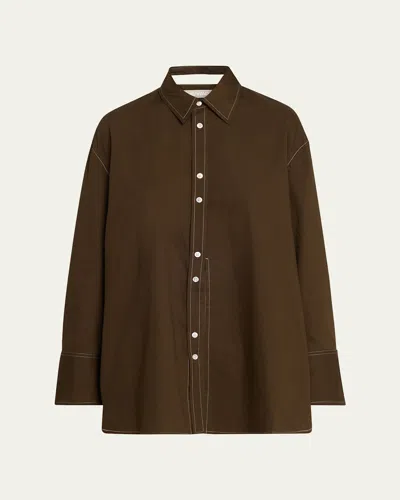 Jane Wade Poplin Button-front Shirt In Chocolate