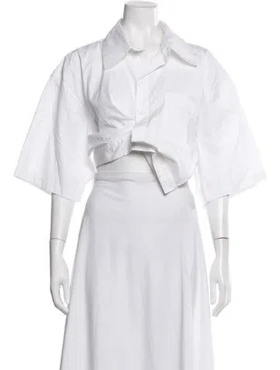 Pre-owned Jane Wade Short Sleeve Button-up Top In White