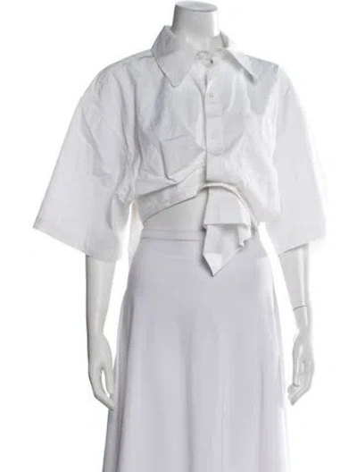 Pre-owned Jane Wade Short Sleeve Button-up Top In White