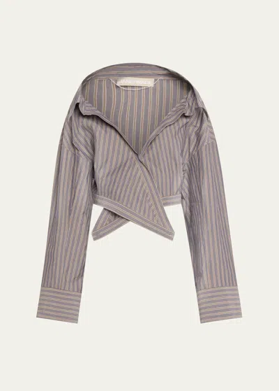 Jane Wade Stripe Long-sleeve Wrap Shirt In Cement Stripe