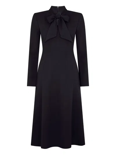 Jane Wallis Pussy-bow Collar Midi Dress In Black
