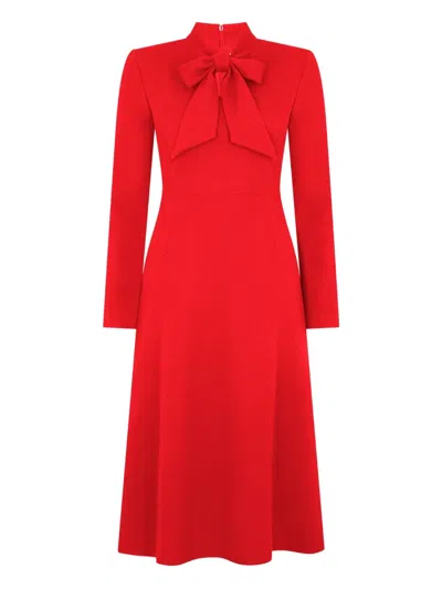 Jane Wallis Pussy-bow Collar Midi Dress In Red