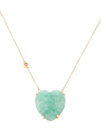 Pre-owned Jane Win 10k Amazonite & Tourmaline Love Necklace, 16" In Multi