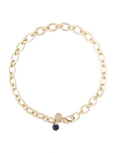 Pre-owned Jane Win Chunky With Lapis Bead Link Chain Necklace, 17.75" In Multicolor
