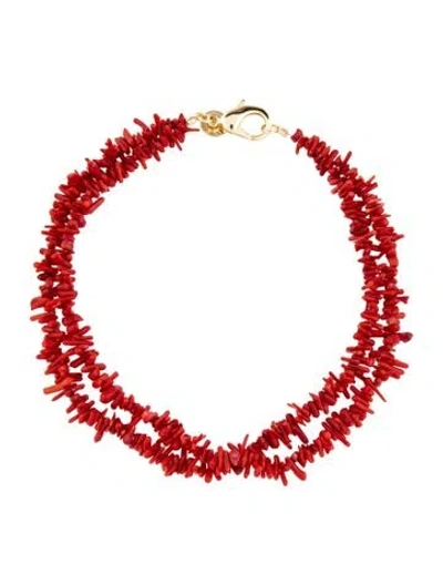 Pre-owned Jane Win Coral Double Layer Bead Strand Necklace, 17" In Multicolor