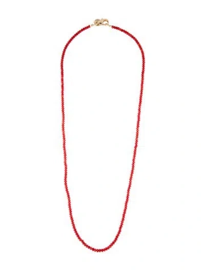 Pre-owned Jane Win Dyed Coral Beaded Double Wrap Bead Strand Necklace, 32.5" In Red