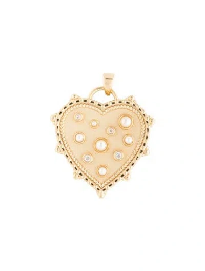 Pre-owned Jane Win Love Faux Pearl & Crystal Heart Pendant, 1.75" In Clear/white