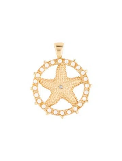 Pre-owned Jane Win Mother Of Pearl & Crystal Strong Light Of The Ocean Pendant, 1.5" In Clear/white