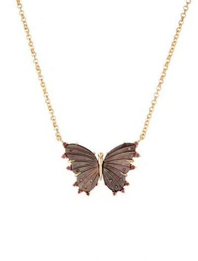 Pre-owned Jane Win Mother Of Pearl Freedom Butterfly Pendant Necklace, 17.25" In Multicolor