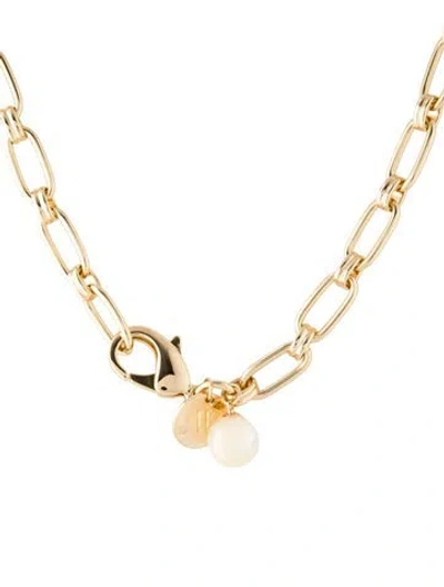 Pre-owned Jane Win Mother Of Pearl Wheels Of Fortune Chain Necklace, 16" In White