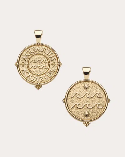 Jane Win Women's Aquarius Small Zodiac Coin Pendant Necklace In Gold