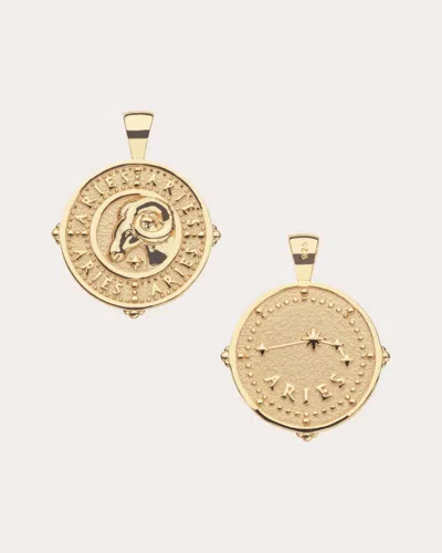 Jane Win Women's Aries Small Zodiac Coin Pendant Necklace In Gold