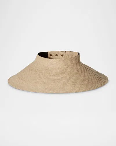 Janessa Leone Birdie Wide-brimmed Raffia Visor In Brown