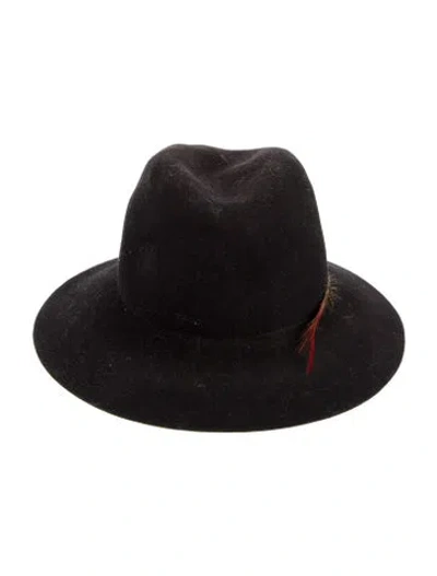Pre-owned Janessa Leone Black Wool Fedora Hat