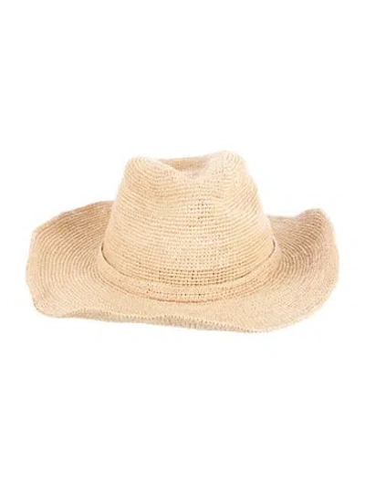 Pre-owned Janessa Leone Boater Hat With Grosgrain Ribbon In Neutral