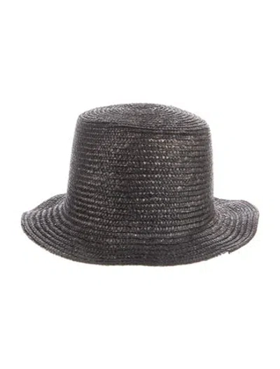 Pre-owned Janessa Leone Braided Straw Top Hat In Brown