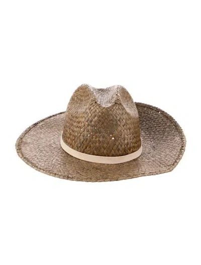 Pre-owned Janessa Leone Brown Straw Brim Hat