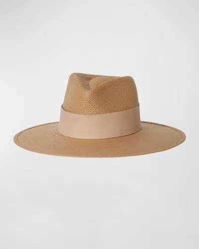 Janessa Leone Clemence Packable Straw Fedora Hat In Sand