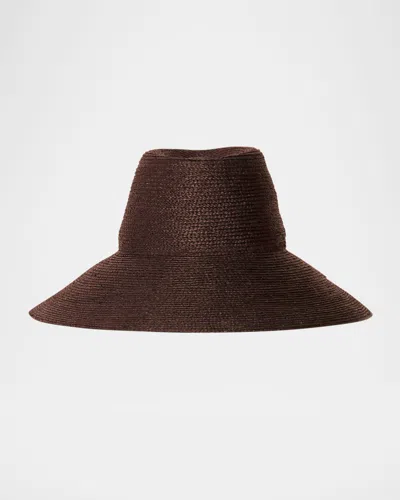 Janessa Leone Colette Wide-brim Raffia Hat In Chocolate
