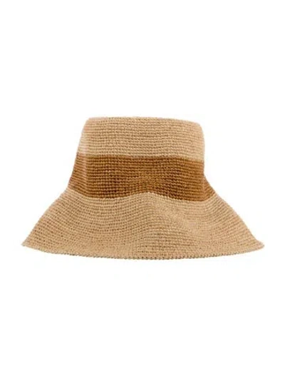 Pre-owned Janessa Leone Colorblock Straw Bucket Hat In Neutral