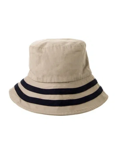 Pre-owned Janessa Leone Cotton Striped Bucket Hat In Neutral