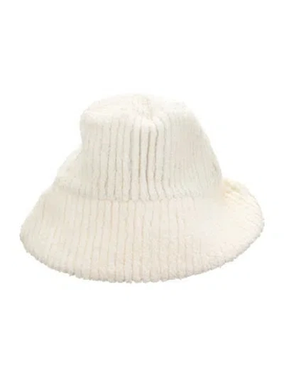 Pre-owned Janessa Leone Cozy Terry Cloth Bucket Hat In White