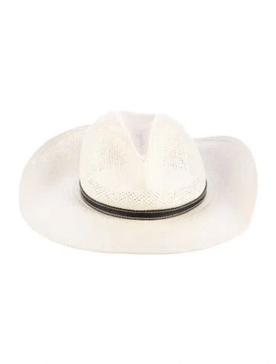 Pre-owned Janessa Leone Cross-hatch Straw Gambler Hat