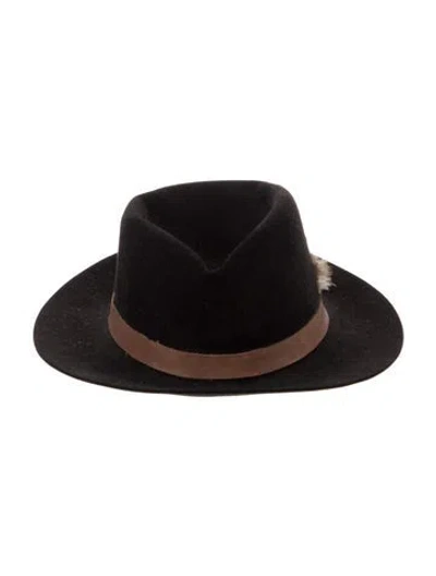Pre-owned Janessa Leone Fedora Bucket Hat In Black