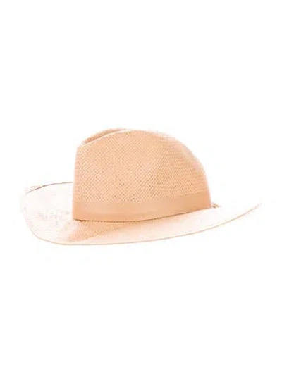 Pre-owned Janessa Leone Fedora Wide Brim Hat In Neutral