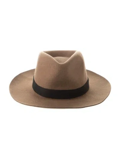 Pre-owned Janessa Leone Fedora Wool Hat In Brown