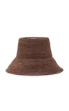 Janessa Leone Felix Packable Straw Bucket Hat In Brown