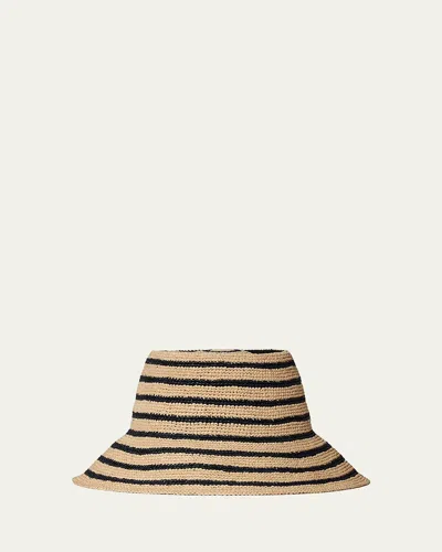 Janessa Leone Felix Raffia Bucket Hat In Navy Natur