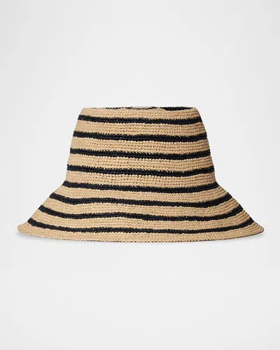 Janessa Leone Felix Raffia Bucket Hat In Navy Natur